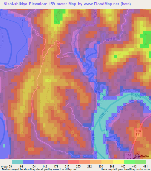 Nishi-shikiya,Japan Elevation Map