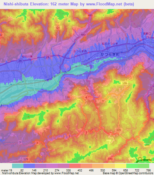Nishi-shibuta,Japan Elevation Map