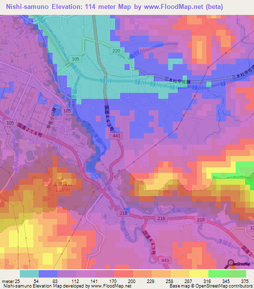Nishi-samuno,Japan Elevation Map