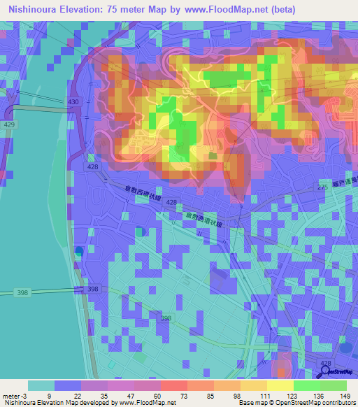 Nishinoura,Japan Elevation Map