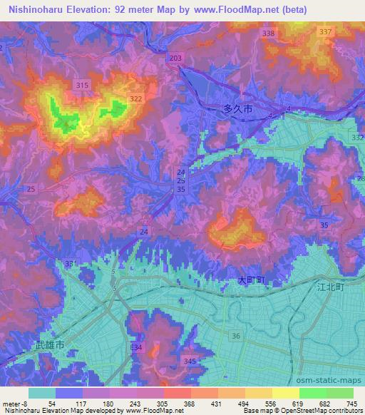 Nishinoharu,Japan Elevation Map