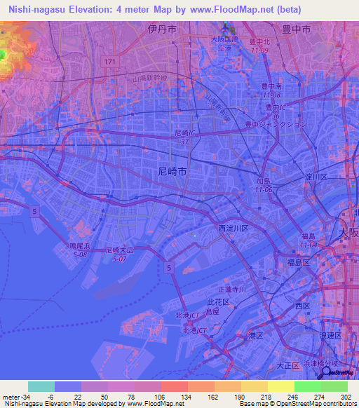 Nishi-nagasu,Japan Elevation Map