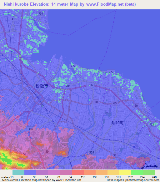 Nishi-kurobe,Japan Elevation Map