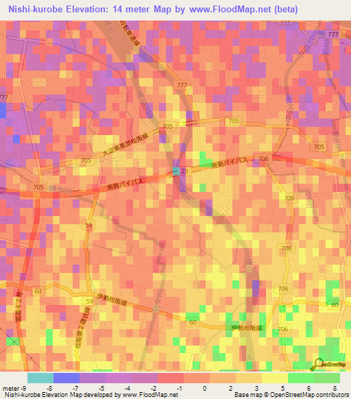 Nishi-kurobe,Japan Elevation Map