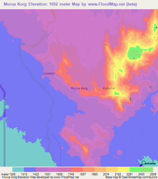 Murua Korg,Kenya Elevation Map