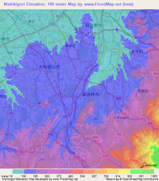 Nishikigori,Japan Elevation Map