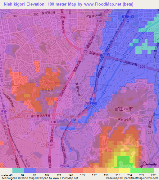 Nishikigori,Japan Elevation Map