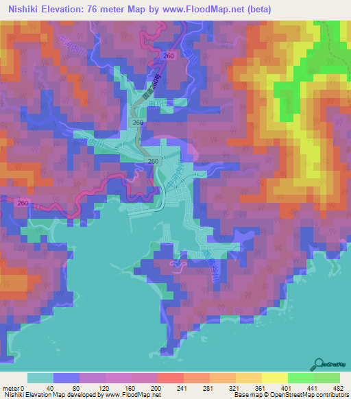 Nishiki,Japan Elevation Map