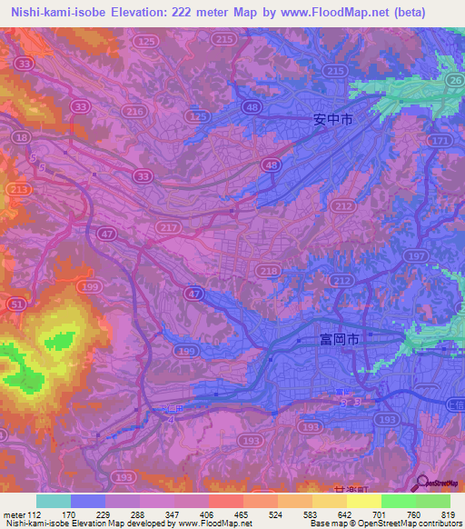 Nishi-kami-isobe,Japan Elevation Map