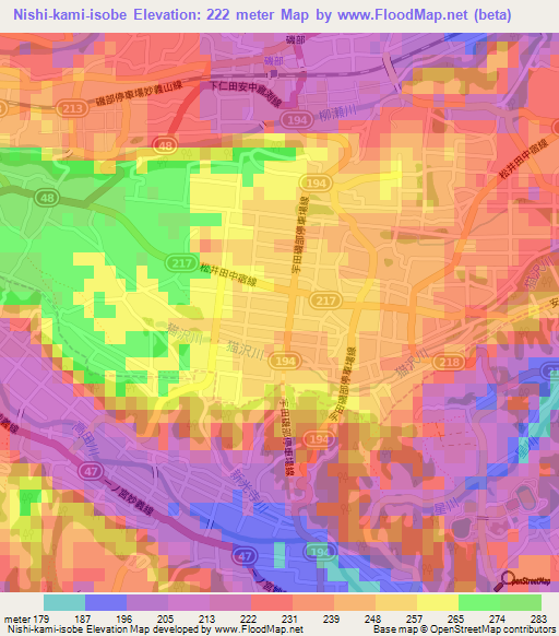 Nishi-kami-isobe,Japan Elevation Map