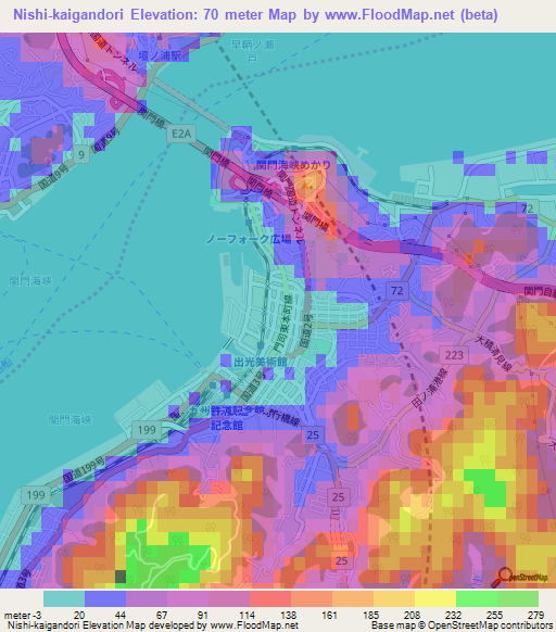 Nishi-kaigandori,Japan Elevation Map