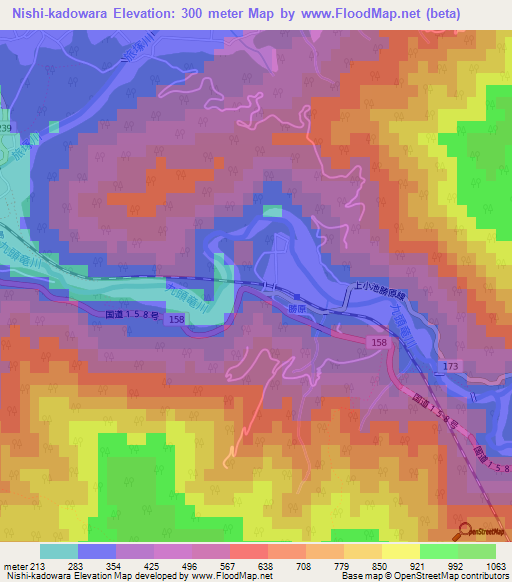 Nishi-kadowara,Japan Elevation Map