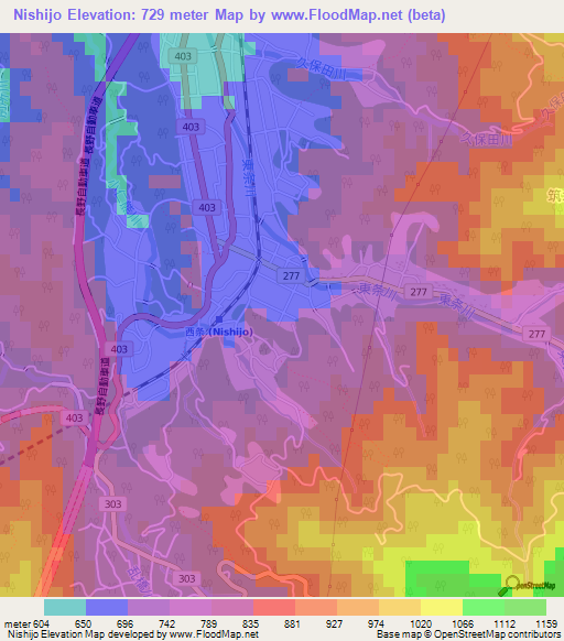 Nishijo,Japan Elevation Map