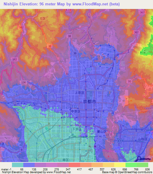 Nishijin,Japan Elevation Map