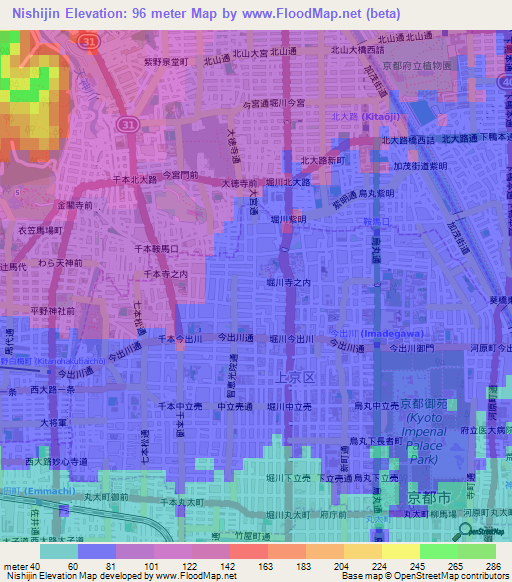 Nishijin,Japan Elevation Map