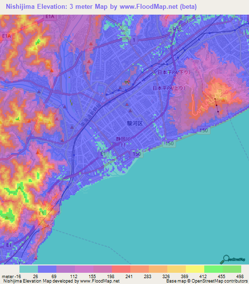 Nishijima,Japan Elevation Map