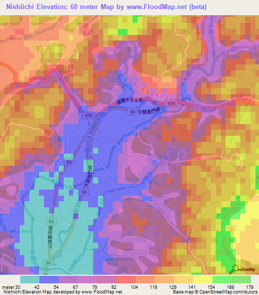 Nishiichi,Japan Elevation Map