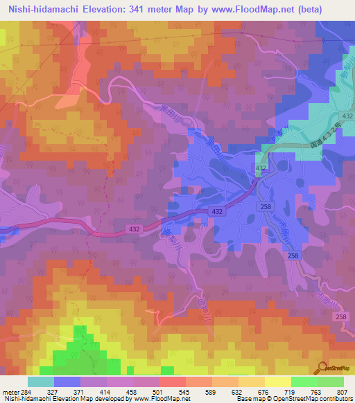 Nishi-hidamachi,Japan Elevation Map