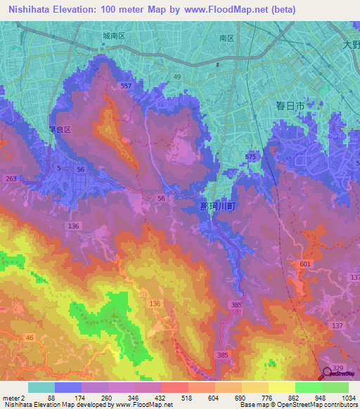 Nishihata,Japan Elevation Map
