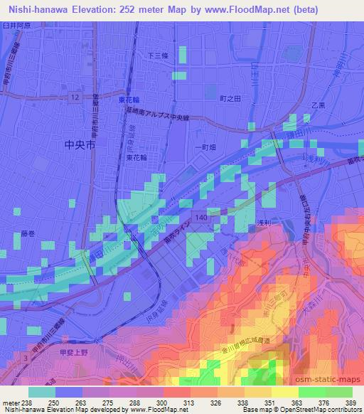 Nishi-hanawa,Japan Elevation Map