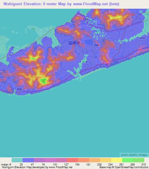 Nishigumi,Japan Elevation Map