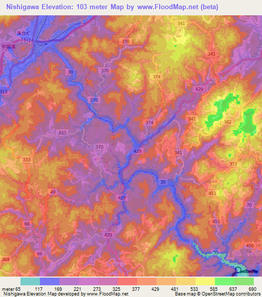 Nishigawa,Japan Elevation Map