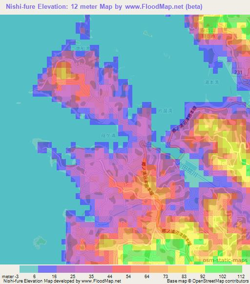 Nishi-fure,Japan Elevation Map