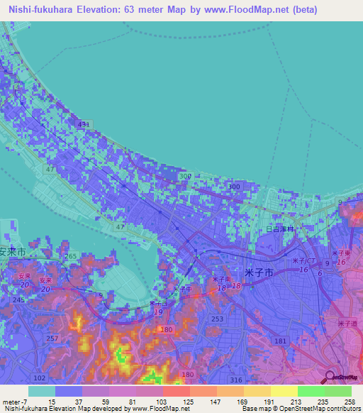 Nishi-fukuhara,Japan Elevation Map