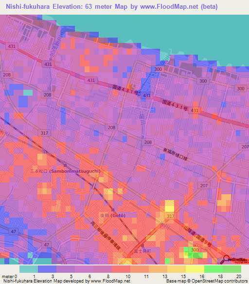 Nishi-fukuhara,Japan Elevation Map