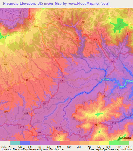 Nisemoto,Japan Elevation Map