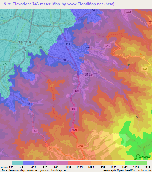 Nire,Japan Elevation Map