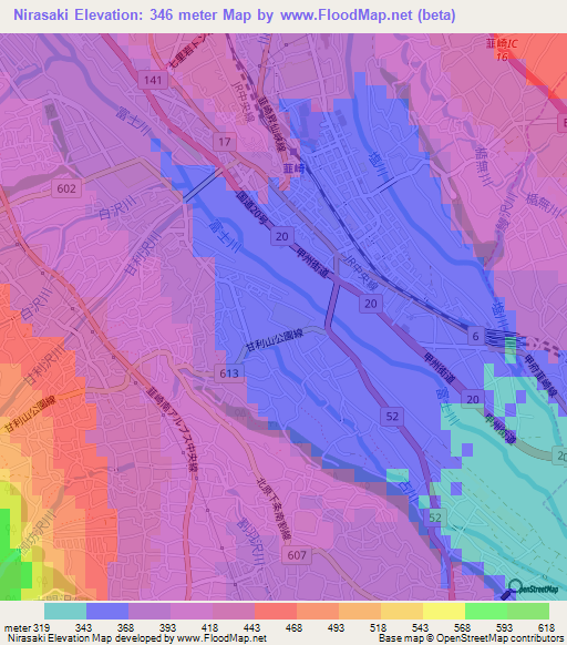 Nirasaki,Japan Elevation Map