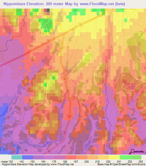 Nippombara,Japan Elevation Map