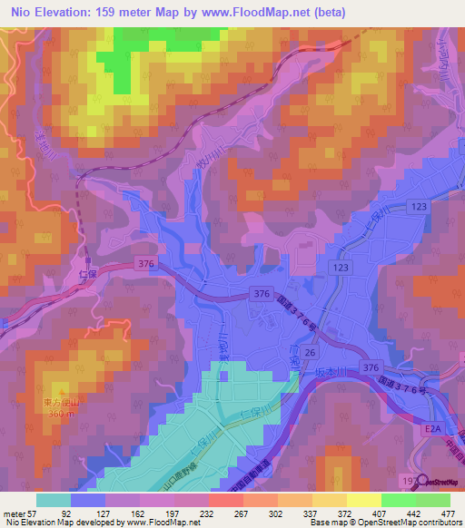 Nio,Japan Elevation Map