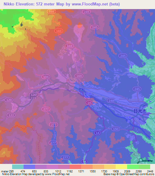 Nikko,Japan Elevation Map