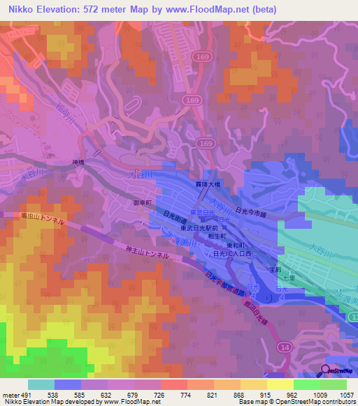 Nikko,Japan Elevation Map