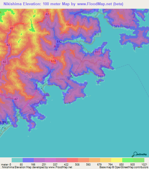 Nikishima,Japan Elevation Map