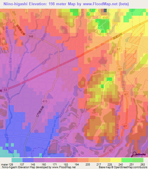 Niino-higashi,Japan Elevation Map