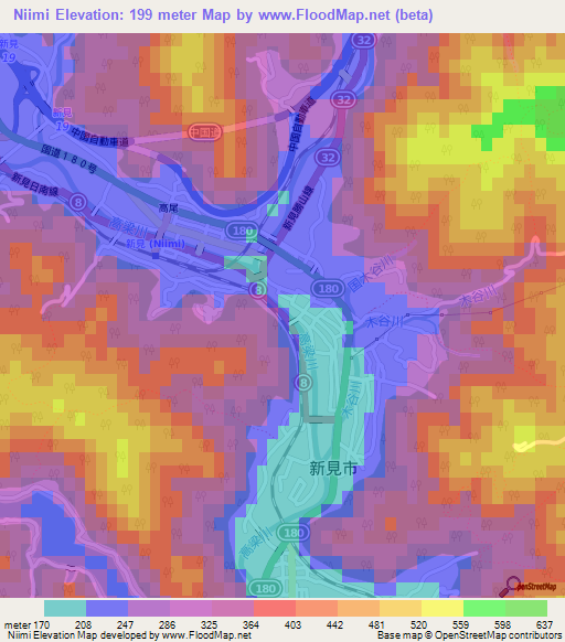 Niimi,Japan Elevation Map