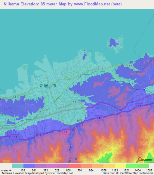 Niihama,Japan Elevation Map