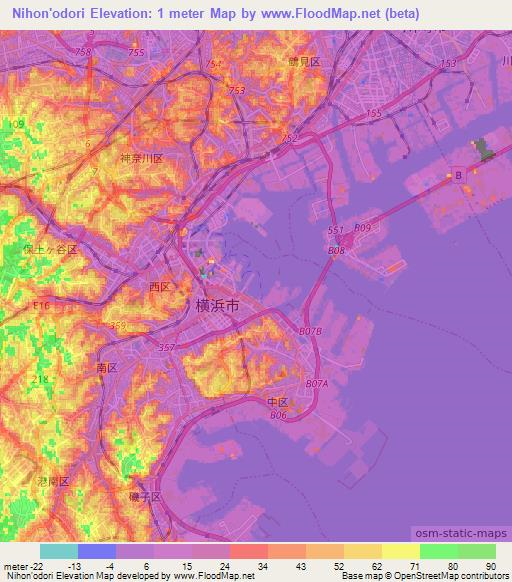 Nihon'odori,Japan Elevation Map