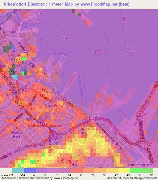 Nihon'odori,Japan Elevation Map