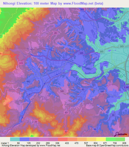 Nihongi,Japan Elevation Map