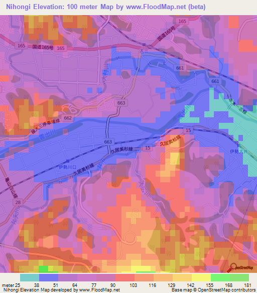 Nihongi,Japan Elevation Map