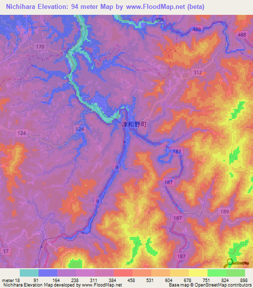 Nichihara,Japan Elevation Map