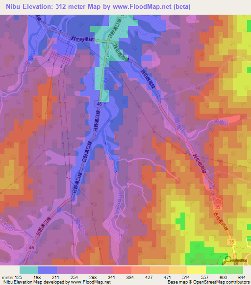 Nibu,Japan Elevation Map