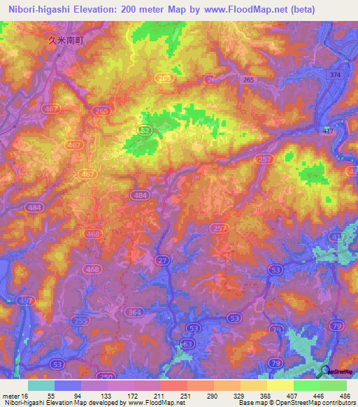 Nibori-higashi,Japan Elevation Map