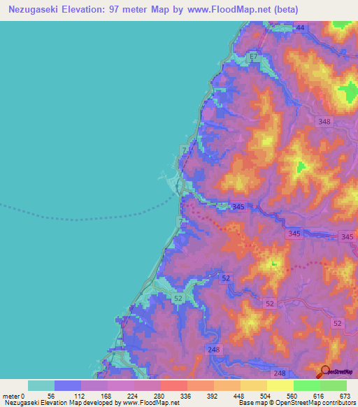 Nezugaseki,Japan Elevation Map