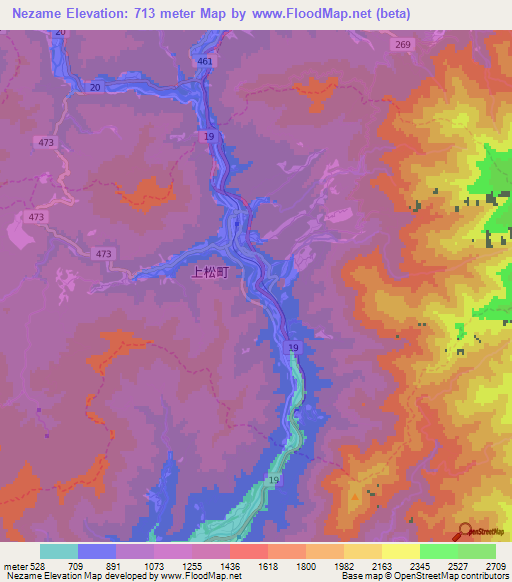 Nezame,Japan Elevation Map