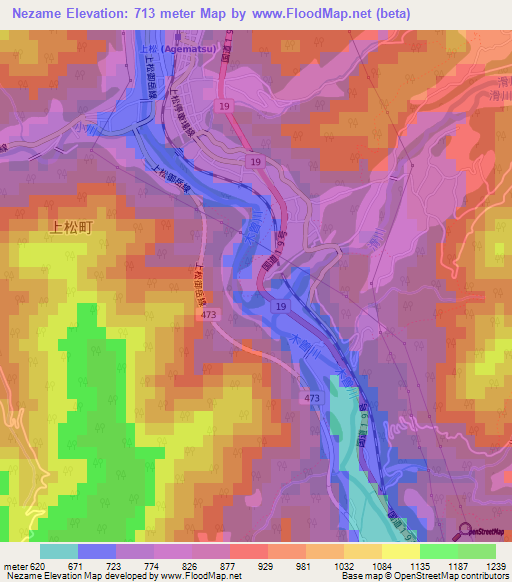 Nezame,Japan Elevation Map
